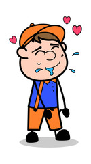 Crazy in Love - Retro Cartoon Carpenter Worker Vector Illustration﻿