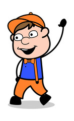 Saying Hello - Retro Cartoon Carpenter Worker Vector Illustration﻿