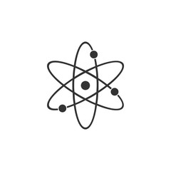 Atom icon isolated. Symbol of science, education, nuclear physics, scientific research. Electrons and protonssign. Flat design. Vector Illustration