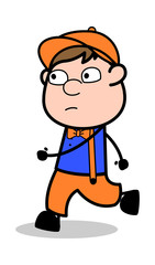 Walking - Retro Cartoon Carpenter Worker Vector Illustration﻿