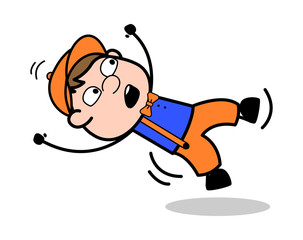 Falling Down - Retro Cartoon Carpenter Worker Vector Illustration﻿