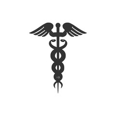 Caduceus medical symbol icon isolated. Medicine and health care concept. Emblem for drugstore or medicine, pharmacy snake symbol. Flat design. Vector Illustration