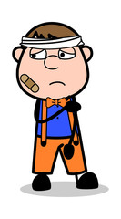 Obraz premium Injured Patient - Retro Cartoon Carpenter Worker Vector Illustration﻿