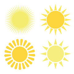 Set of yellow symbols of the sun with rays. Sun icon set vector eps10