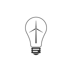Light bulb with a wind turbines as idea of eco-friendly source of energy icon isolated. Flat design. Vector Illustration