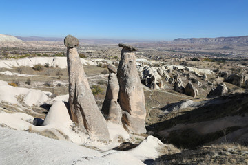 Three Beauties Fairy Chimneys in Urgup Town, Cappadocia, Nevsehir, Turkey
