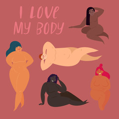 Pretty young women, different poses I love my body