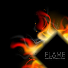 Realistic fire background in rhombus. Flame burn design for banners, posters, massages, announcements. Vector Illustration