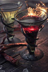 glasses of red and white wine and sparklers