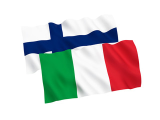 National fabric flags of Italy and Finland isolated on white background. 3d rendering illustration. 1 to 2 proportion.
