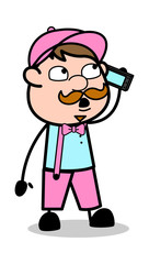 Talking on Phone - Retro Delivery Man Vendor Vector Illustration