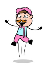 Jumping - Retro Delivery Man Vendor Vector Illustration