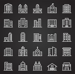 Building line icons set on black background for graphic and web design. Simple vector sign. Internet concept symbol for website button or mobile app.
