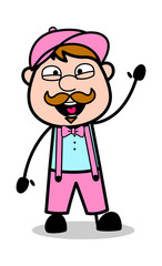 Hello Gesture - Retro Delivery Man Vendor Vector Illustration