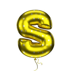 Obraz premium Yellow star elements textured letter S. Made of an inflatable balloon on a white background. Isolated, 3d rendering