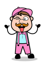 Winking Eye and Teasing - Retro Delivery Man Vendor Vector Illustration