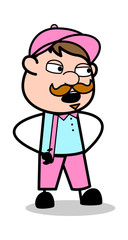 Speaking - Retro Delivery Man Vendor Vector Illustration