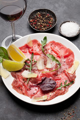 Marbled beef carpaccio with red wine