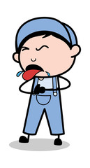 Vomiting - Retro Repairman Cartoon Worker Vector Illustration