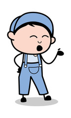 Conversation Style - Retro Repairman Cartoon Worker Vector Illustration