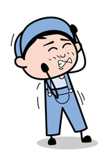 Obraz premium Itching - Retro Repairman Cartoon Worker Vector Illustration