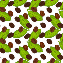 Coffee bean seamless pattern. Vector background for the holidays. Modern design for paper, wallpaper, covers, fabrics, interiors, etc.