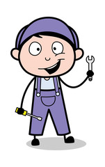 Happy - Retro Repairman Cartoon Worker Vector Illustration