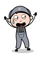 Scared - Retro Repairman Cartoon Worker Vector Illustration