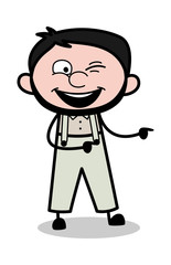 Pointing and Winking Eye - Retro Repairman Cartoon Worker Vector Illustration