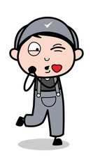 Kiss - Retro Repairman Cartoon Worker Vector Illustration