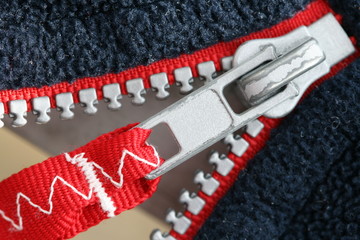 Close up zipper unzipped in a garment
