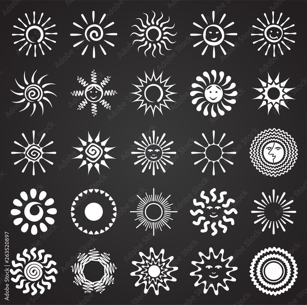 Poster sun icons set on black background for graphic and web design. simple vector sign. internet concept s