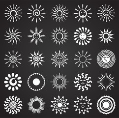 Sun icons set on black background for graphic and web design. Simple vector sign. Internet concept symbol for website button or mobile app.
