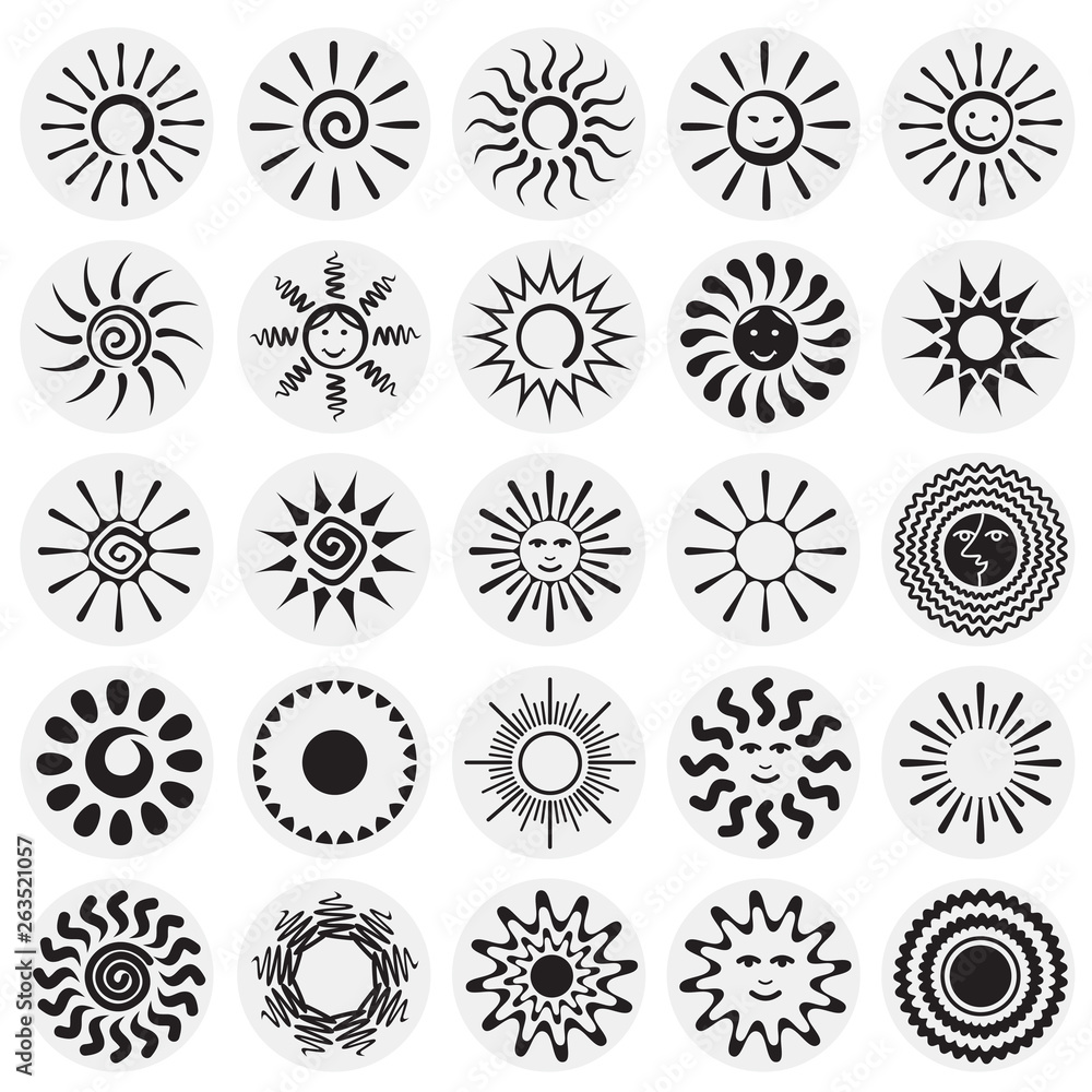 Poster sun icons set on circles background for graphic and web design. simple vector sign. internet concept