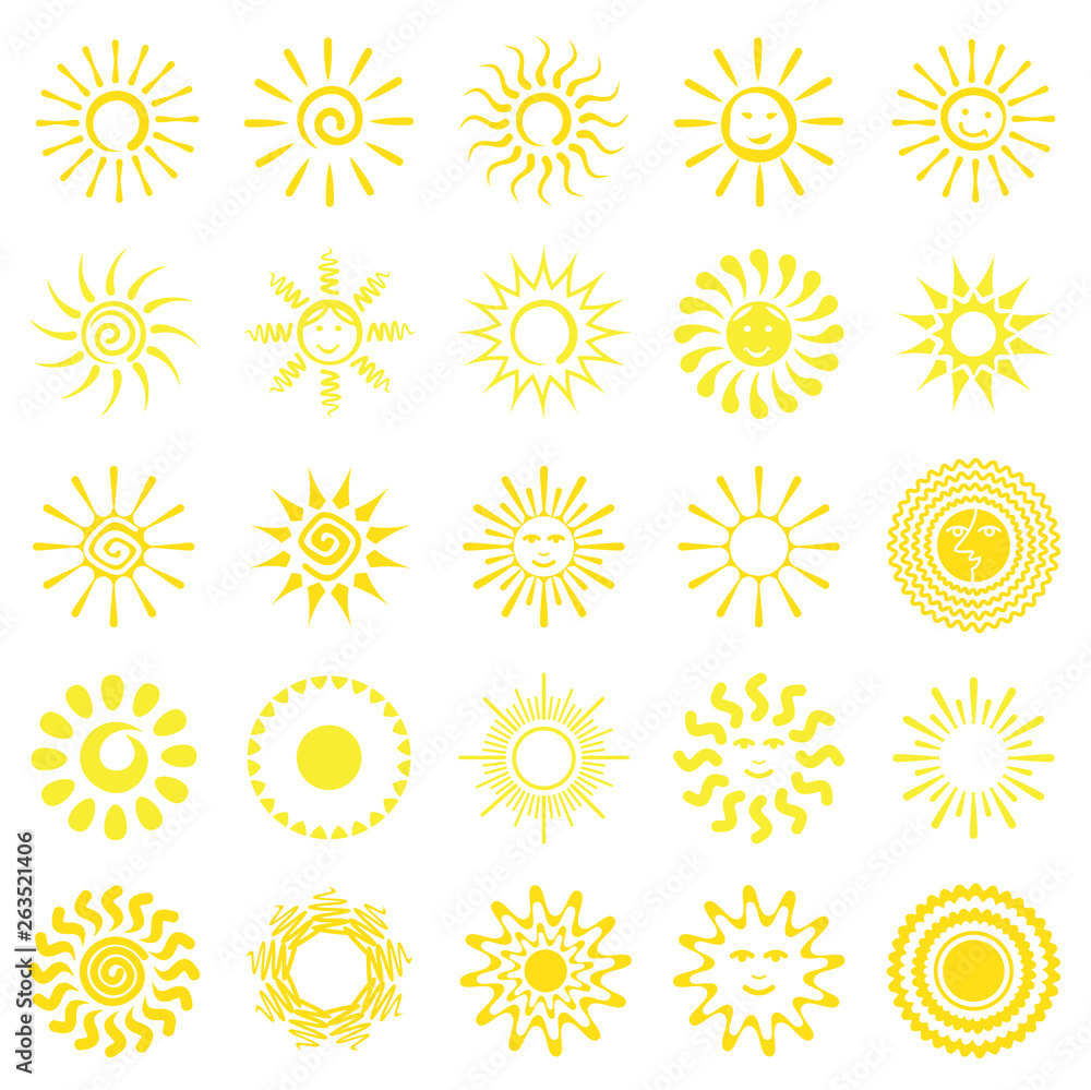 Poster sun icons set on white background for graphic and web design. simple vector sign. internet concept s