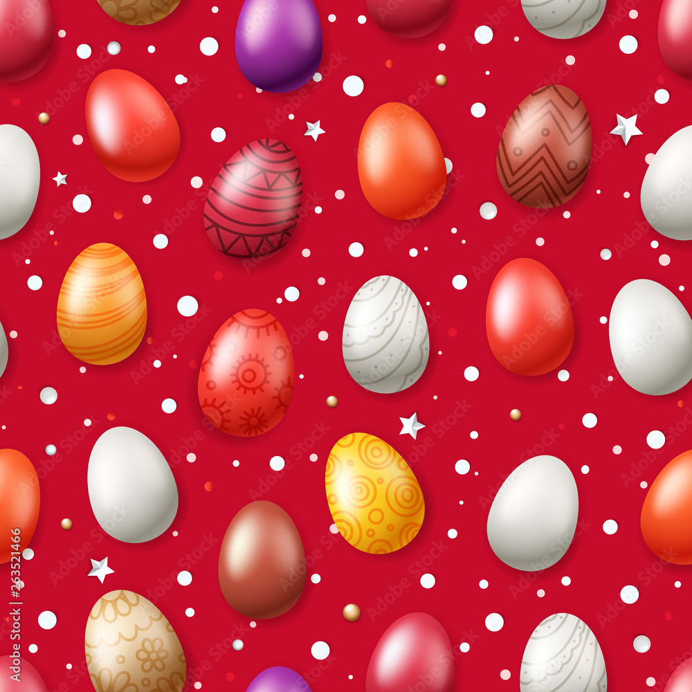 Poster vector seamless pattern with easter eggs. easter holiday background for printing, wrap and