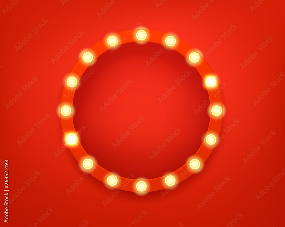 Poster illuminated circle frame. bright retro frame template for a text