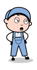 Anger Expression - Retro Repairman Cartoon Worker Vector Illustration