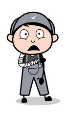 Fractured Hand Patient - Retro Repairman Cartoon Worker Vector Illustration