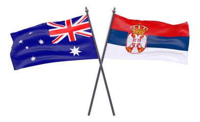 Australia and Serbia, two crossed flags isolated on white background. 3d image