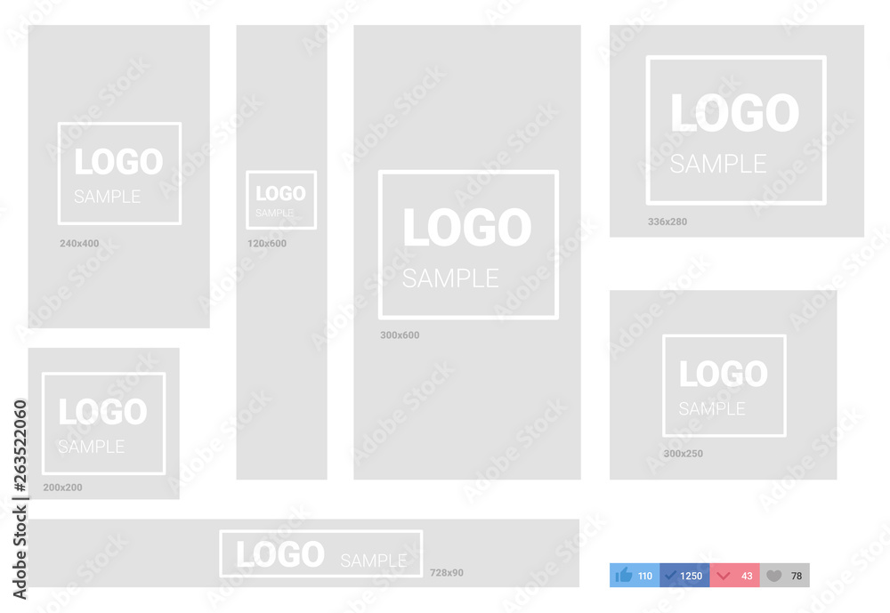 Poster common size web banners vector clipart isolated on white. banners formats with logo template
