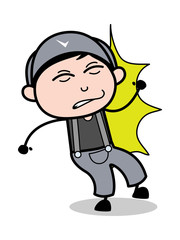 Bumped - Retro Repairman Cartoon Worker Vector Illustration