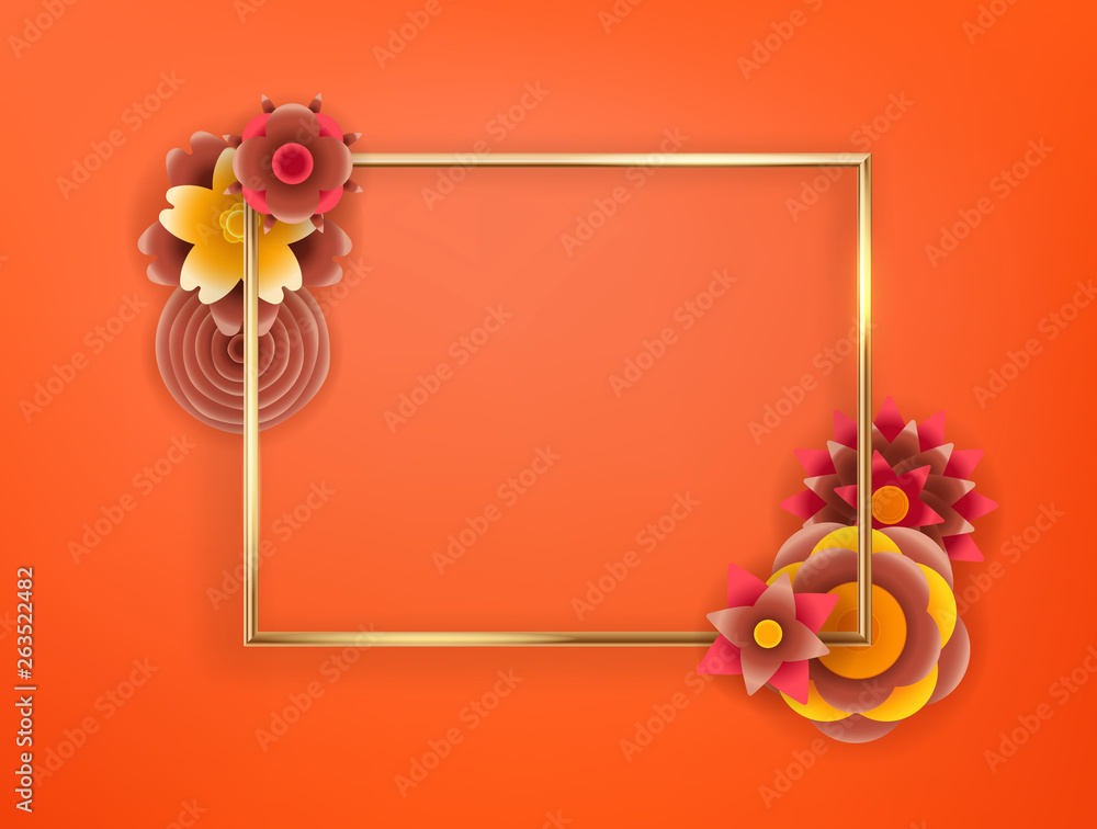 Poster template for a text. blank frame with abstract color flowers. vector season banner template