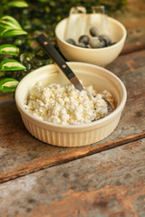 Breakfast, cottage cheese, coffee and more - concept. food background. top view