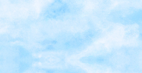 Creative wet ink effect sky blue color watercolor background. Light turquoise shades frame illustration. Grunge aquarelle painted paper textured canvas for vintage design, invitation card, template