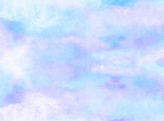 Creative wet ink effect sky blue color watercolor background. Light turquoise shades frame illustration. Grunge aquarelle painted paper textured canvas for vintage design, invitation card, template