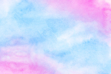 Light blue, purple and pink shades watercolor background for vintage card, retro templates. Beautiful fantasy colorful aquarelle paper textured ink effect grungy wet pastel illustration for design