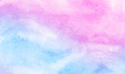 Light blue, purple and pink shades watercolor background for vintage card, retro templates. Beautiful fantasy colorful aquarelle paper textured ink effect grungy wet pastel illustration for design