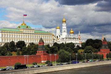 Moscow River, Kremlin Embankment and Moscow Kremlin in summer