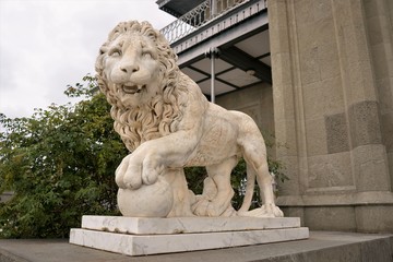marble lion statue in Crimea. Vorontsov Palace.